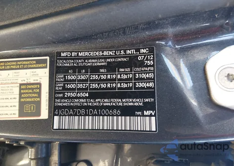 2013 Mercedes-Benz Ml 550 4Matic from USA, damaged, VIN 4JGDA7DB1DA100686